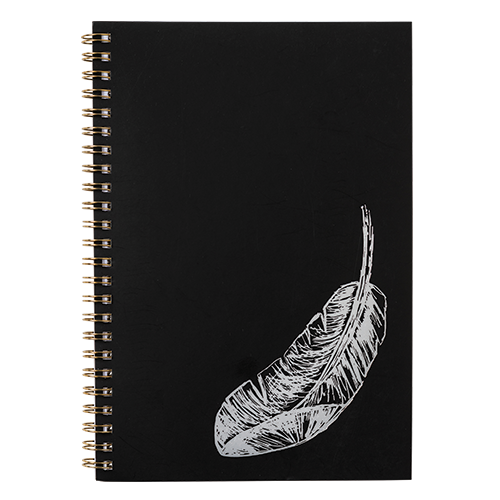 Picture of CHARMIES A5 BLACK SPIRAL NOTEBOOK SILVER FEATHER - PACK OF 2