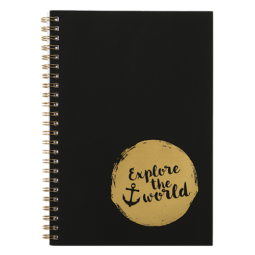 Picture of CHARMIES  A5  BLACK SPIRAL NOTEBOOK GOLD EXPLORE - PACK OF 2
