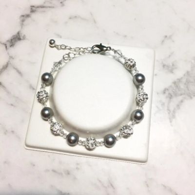 Picture of Swarovski Pearl & Shamballa Bracelets - Grey