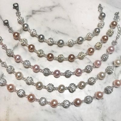 Picture of Swarovski Pearl & Shamballa Bracelets - Grey