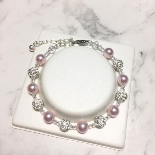 Picture of Swarovski Pearl & Shamballa Bracelets - Pink