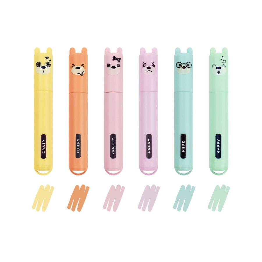 Picture of Legami Set of 6 Mini Pastel Highlighters - Teddy's Style